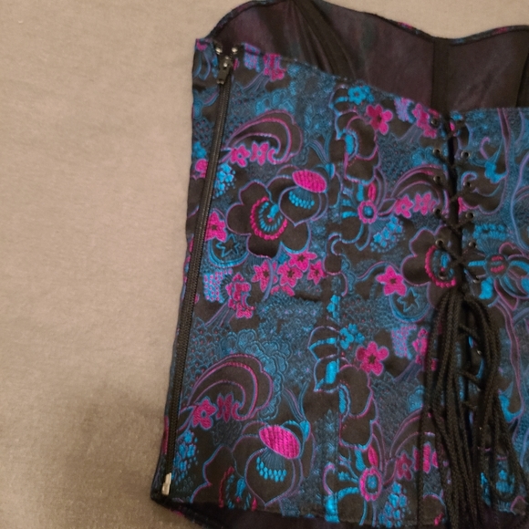 Tesa Teal Blue and Fuschia Pink Floral Bustier - Picture 3 of 10